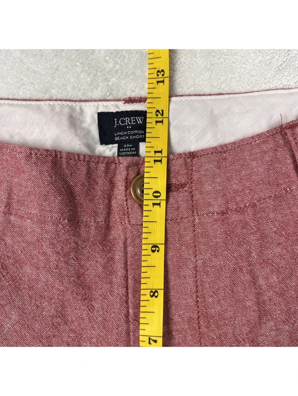 J. Crew Linen Cotton Beach Shorts Mens 33 Red Coastal Preppy 9” Inseam Textured